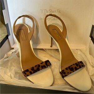 Aquazzura Tan and Leopard Print Heels